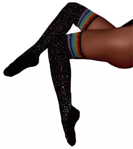Rhinestone Rainbow Thigh Socks