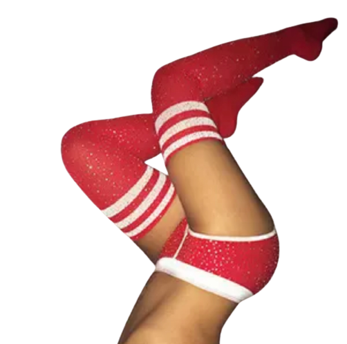 Rhinestone Red Thigh Socks