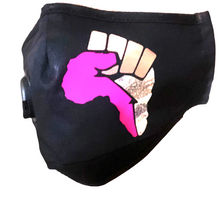 Cargar imagen en el visor de la galería, Pink “Power &amp; Respect” Face Mask w/ breathing compartment (PLUS 3 FREE FILTERS)