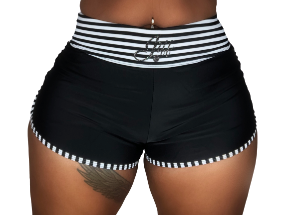 Black White Striped Trim Shorts