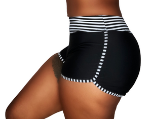 Black White Striped Trim Shorts
