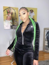 Load image into Gallery viewer, Black &quot;Touch me&quot; Velour Bodysuit